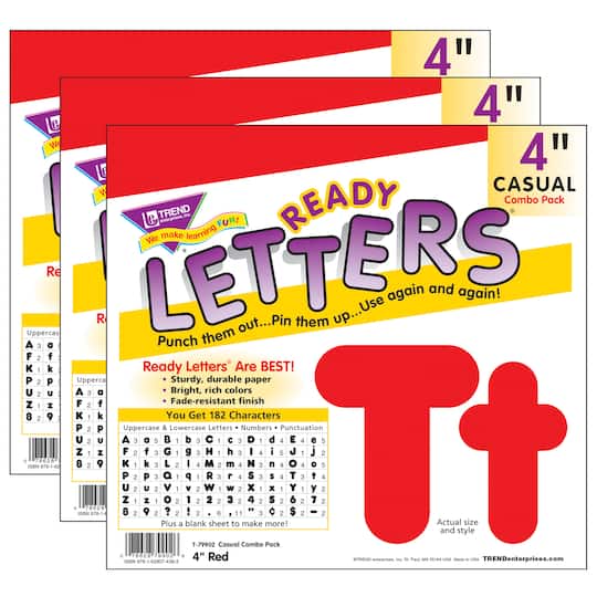 TREND Enterprises® 4" Red Casual Uppercase/Lowercase Combo Pack Ready Letters®, 3 Pack of 182